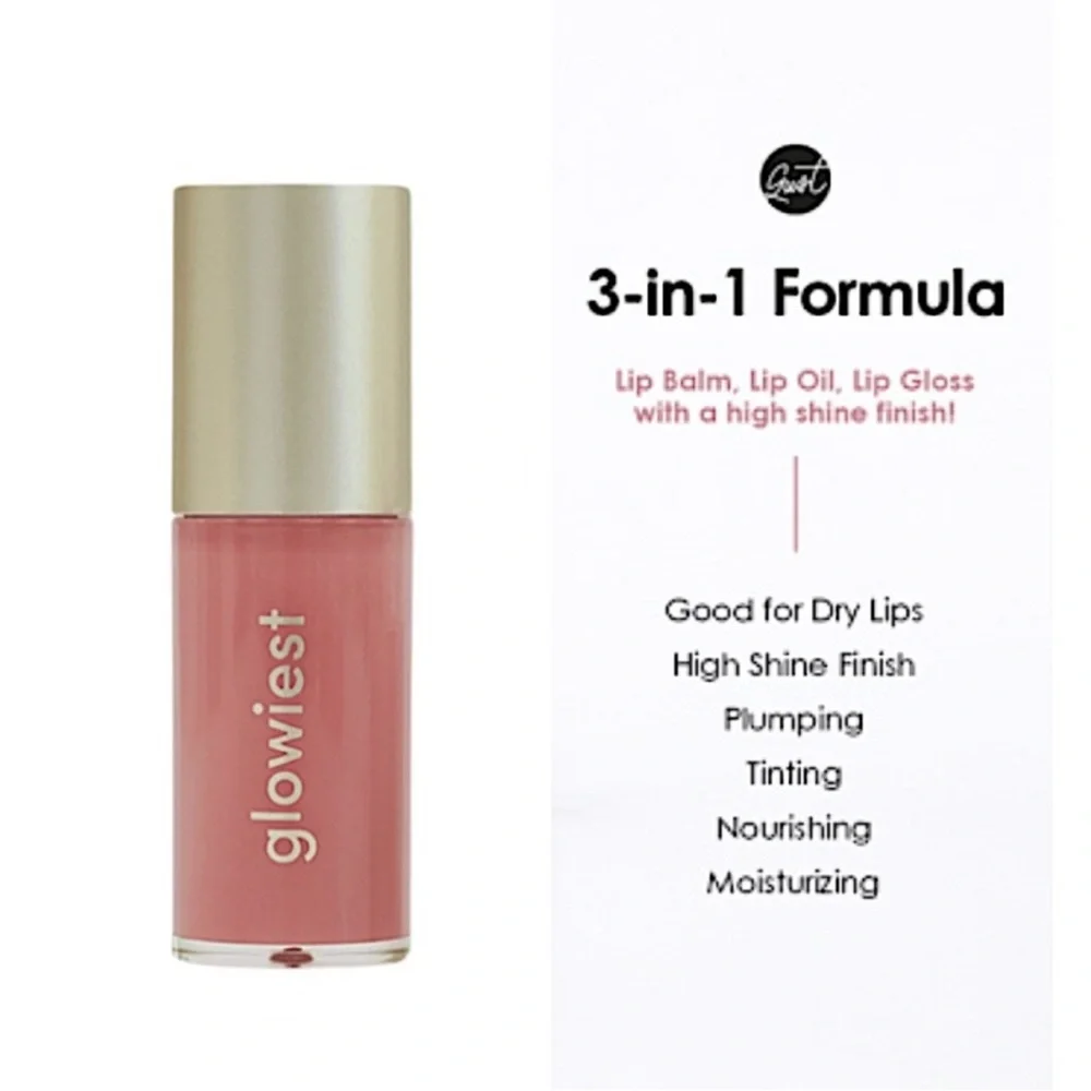 Glowiest Dream Glow Tinted Lip Oil 3-in-1 Formula in 002 Nude Mauve, 5.7 g